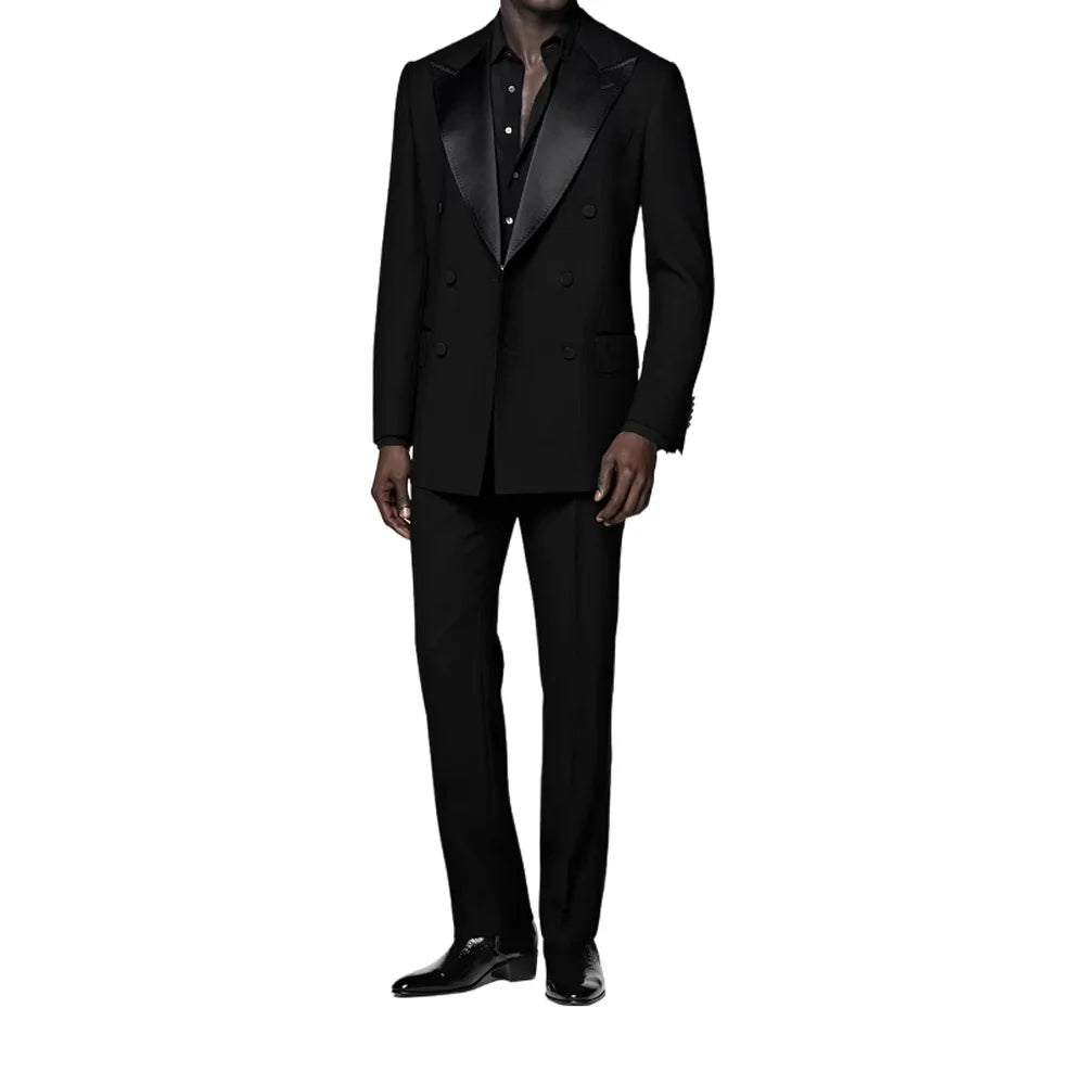Voguable  Men Suits Double Breasted Spliced Collar Tailor-Made 2 Pieces Blazer Pants Formal Prom Wedding Groom Customized voguable