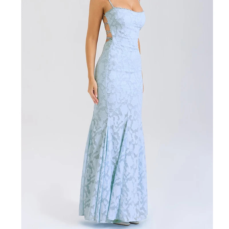 Sexy Backless Bandage Long Fishtail Dress For Women Elegant Wedding Guests Party Evening Gowns Dresses Maxi Robe Yellow voguable