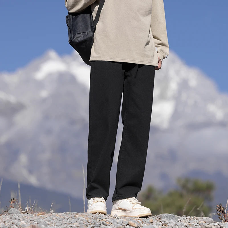 Spring Autumn New Fashion Korean Loose Straight Jeans Men Baggy Pants Elastic Waist Wide Leg Casual Pants Men's Clothes 5 Colors voguable