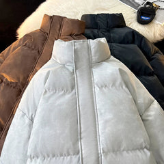 Hip Hop Winter Fleece Fluffy Jacket Streetwear Harajuku Fuzzy Zipper Coat Men Autumn Solid Color Lightweight Jackets Black gotmes-shop
