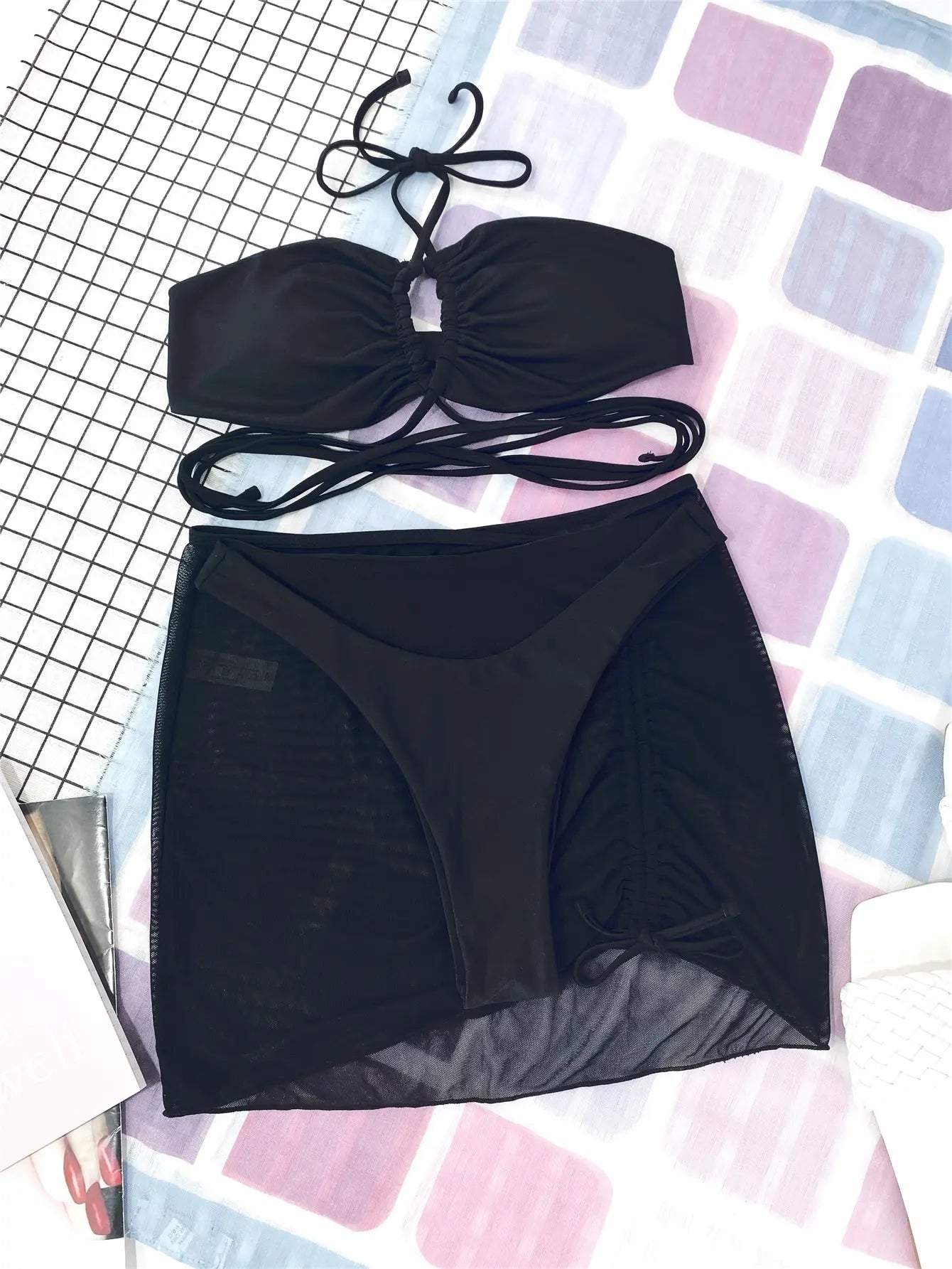 Voguable  3 Pieces Criss Cross Halter Bikini Women & Beach Skirt Swimwear Female Sexy Swimsuit Beachwear Bathing Swimming Suit voguable
