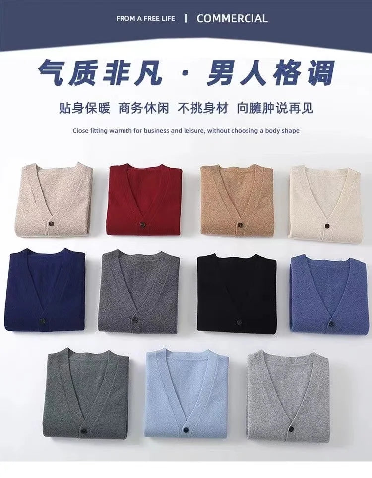 Autumn/Winter New Men's Business and Leisure V-neck Thin Knitted Cardigan Sweater Warm and Fashionable High Quality Knitted voguable