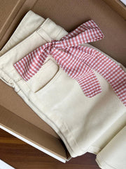 Plaid Patchwork Sweet Jeans Women Elegant Bow High Waist Denim Pant Fall Winter Loose Casual Female Fashion Wide Leg Trousers voguable