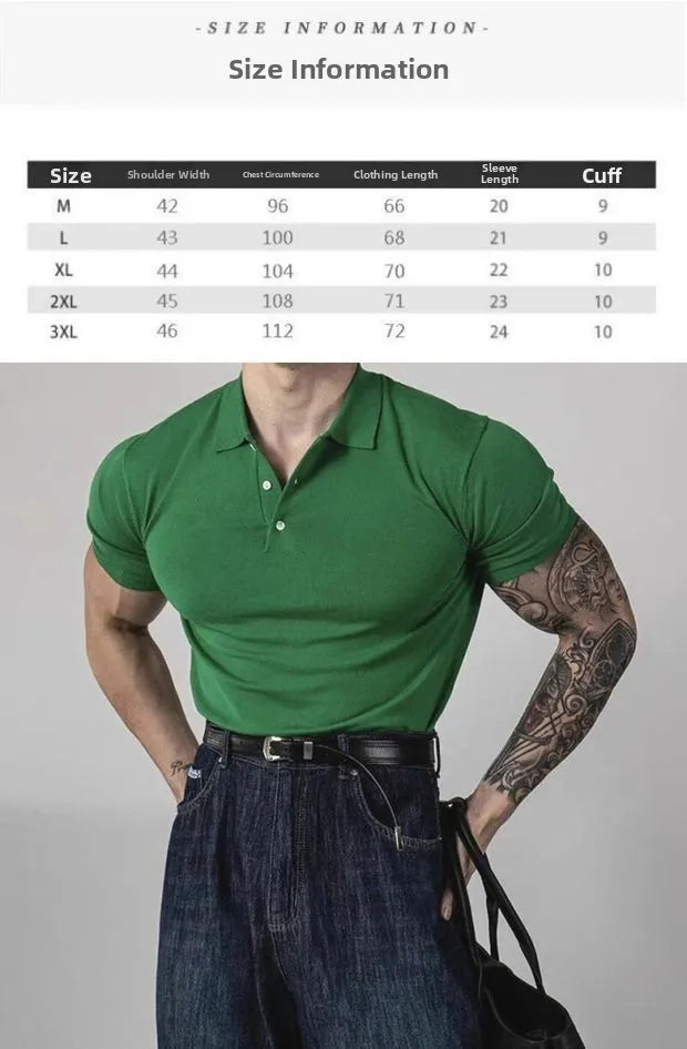 Voguable  American Style Hard Man  Color Ice Silk  Shirt Muscle Men Slim Short Sleeve Workwear T-Shirt Tight Sleeve Casual Gol... voguable