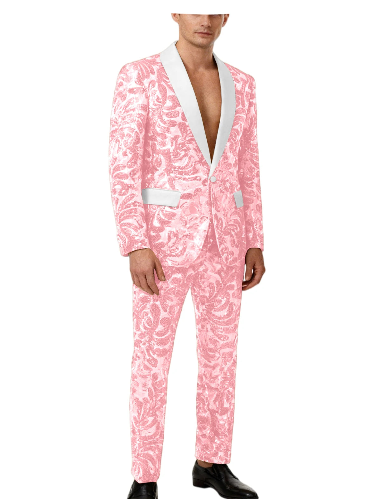 Voguable  Luxury Men's Sequin 2 Piece Set (Blazer+Pants) Shawl Collar 1 Button Slim Fit Sparkly Tuxedos Jacket Trousers for Wedding Party voguable