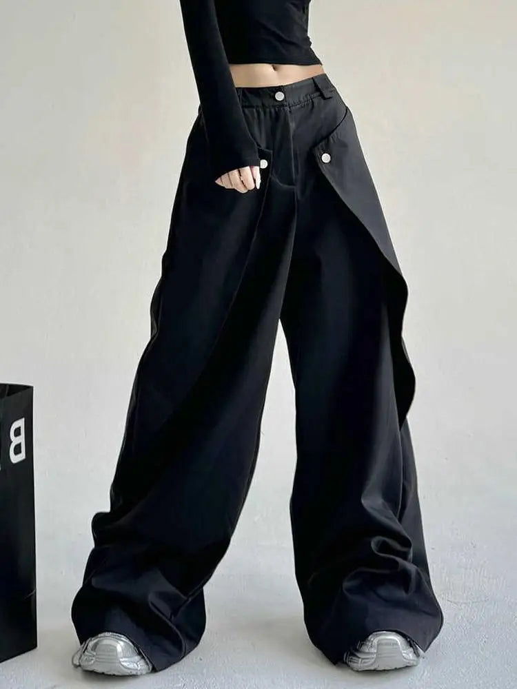 Voguable  Spring Autumn Thin Black Loose Casual Trousers Draped Design Men's Wide Leg Long Pants Youthful Style Classic  Color voguable