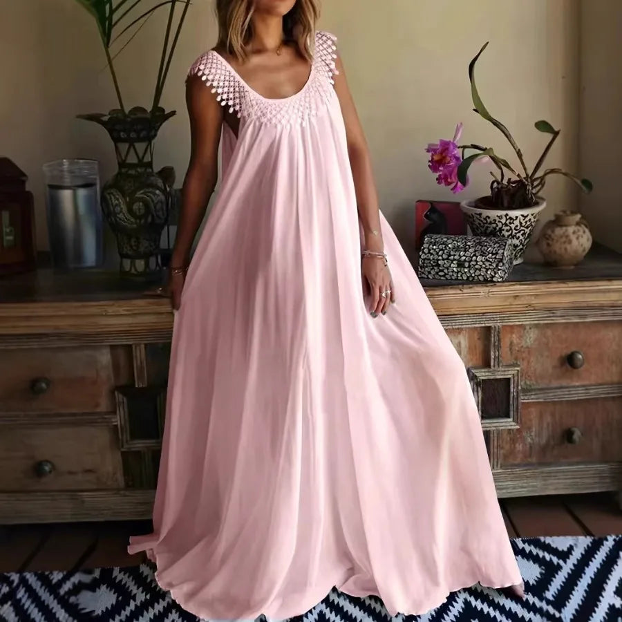 Voguable  Summer European and American -   simple solid color high-end jumpsuit long dress voguable