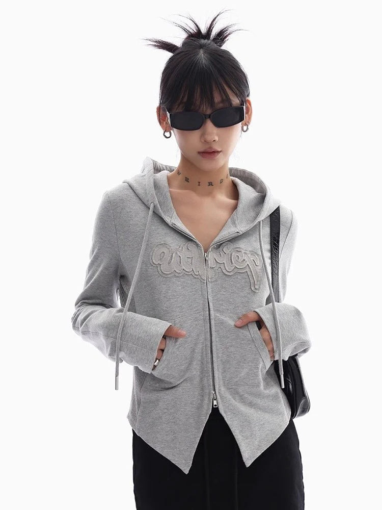 Women Retro Streetwear Hoodies Sexy Slim Long Sleeve American Letter Sweatshirts Vintage Casual Pockets Female Y2K Zipper Tops voguable