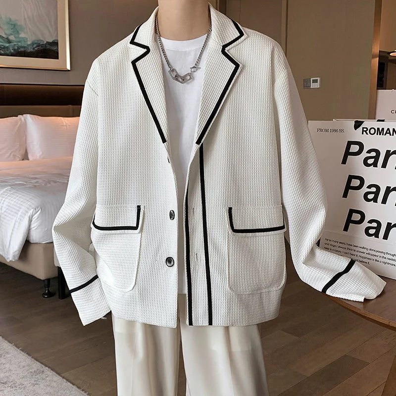 Voguable Black/White Blazer Men Fashion Society Men Dress Jacket Korean Loose Business Casual Suit Jacket Men Formal Blazer M-2XL voguable