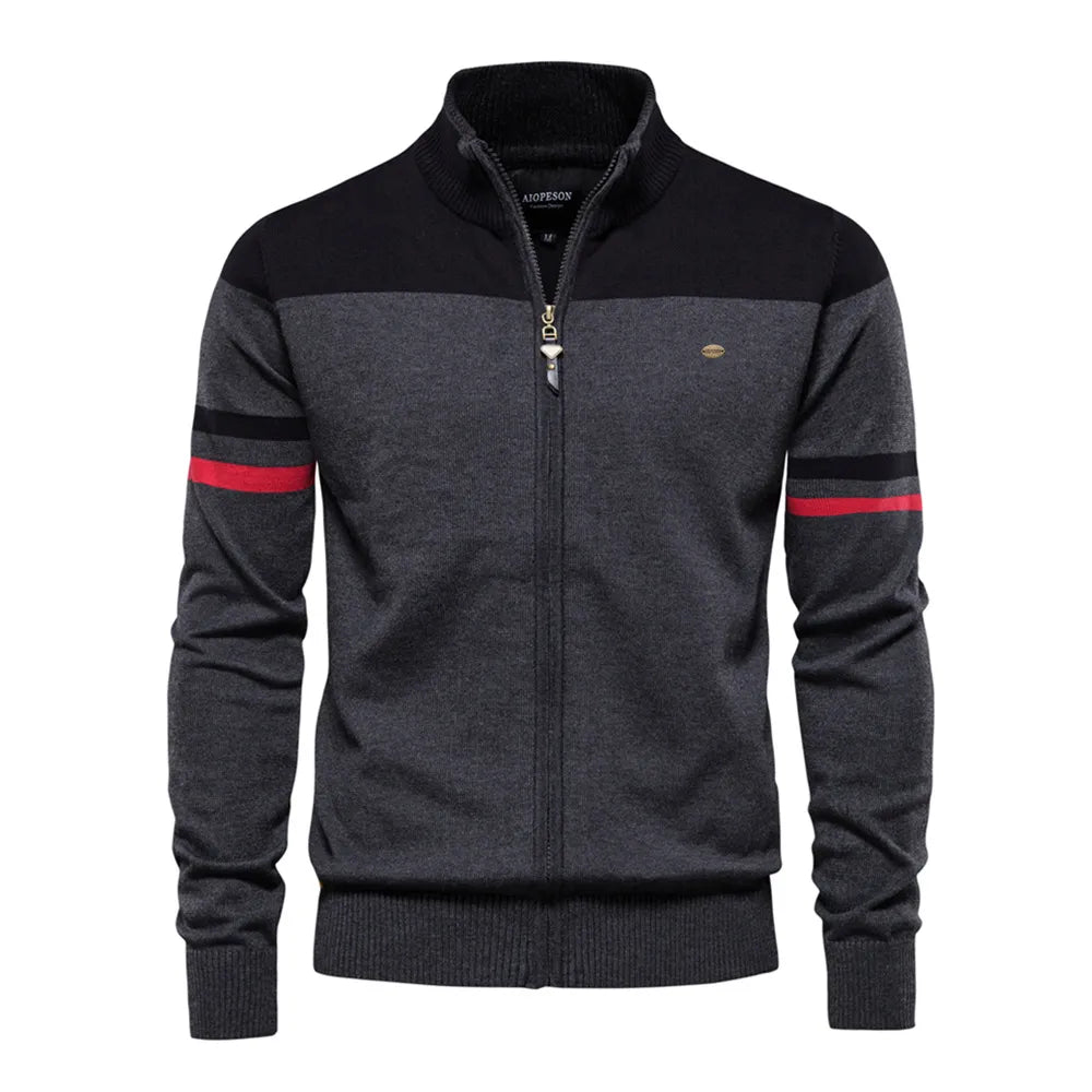 100% Cotton Mens Zipper Cardigan Sleeve Striped  Autumn Winter Casual Patchwork Fashion Youth Knitted Sweaters For Men voguable