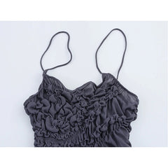 New Women Sexy Spaghetti Straps O Neck Ruched Asymmetrical Dress Holiday Summer Midi Vestidos voguable