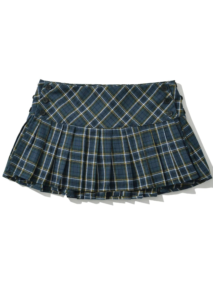 Chu Sau beauty 2024 Women New Fashion Preppy Style Plaid Printed Pleated Mini Skirt Hot Sweet Low Waist Sexy Super Short Skirts voguable