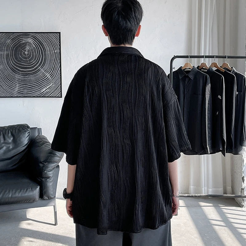 Voguable Men's Clothing Straight Tops Man Turn-down Collar Shirts Spring Summer Thin Temperament Handsome Button Pockets Short Sleeve voguable