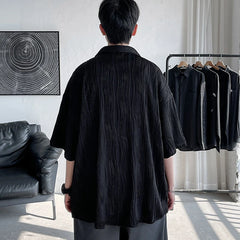 Voguable Men's Clothing Straight Tops Man Turn-down Collar Shirts Spring Summer Thin Temperament Handsome Button Pockets Short Sleeve voguable