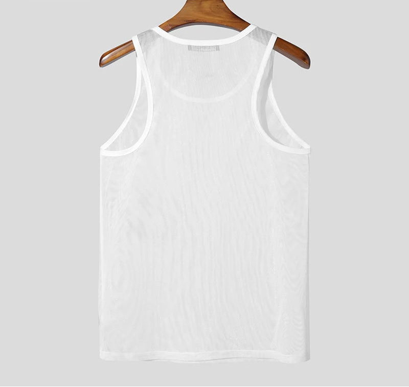 Summer Male Vests Fashion Transparent Men Tank Tops Sleeveless See-through Tops Tee Sexy Tops Streetwear Oversize S-3XL voguable