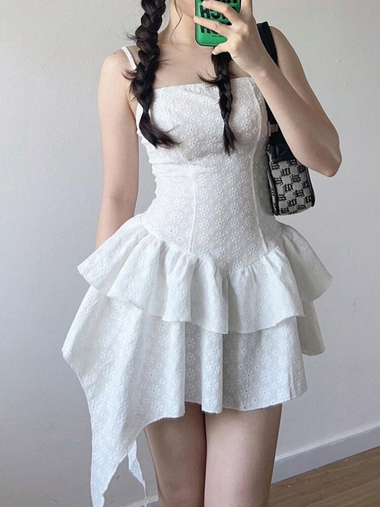 Strap Sleeveless Hollow Stitching Pleated Dress mysite