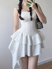 Strap Sleeveless Hollow Stitching Pleated Dress mysite