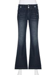Safari Style Button Decoration Jeans Basic Loose Low-Waisted Wide Leg Pants Women Autumn Winter Streetwear Ladies voguable