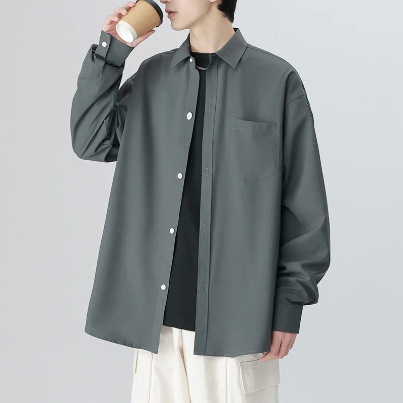 6 Colors Men's Baggy Long Sleeve Shirt Fashion Korean Lapel Coat Tops Youth Casual Classic Simple Male Clothes Trendy Brand voguable