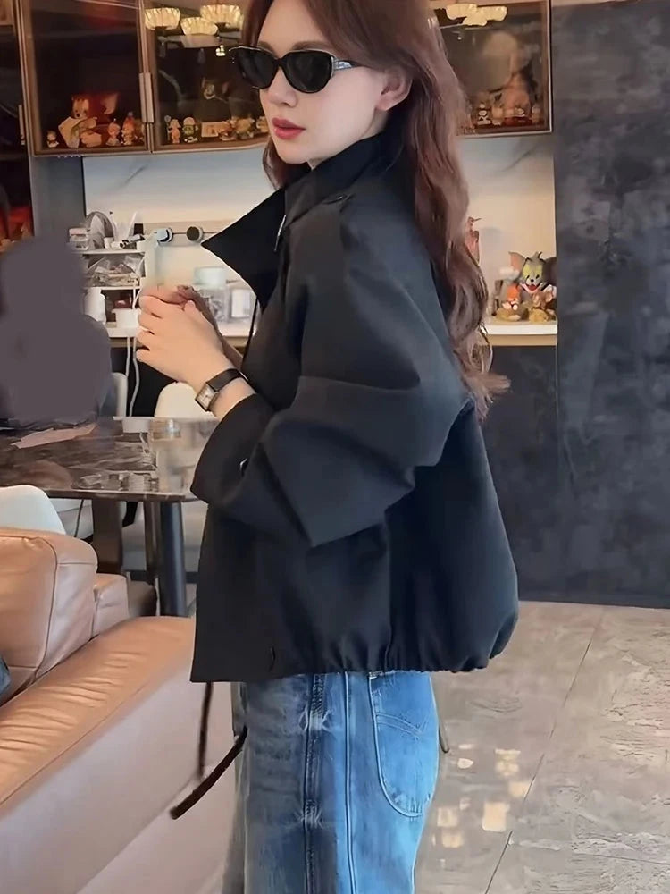 England Stand Collar Jacket Women Loose Long Sleeve Vintage Short Coat Fall Causal Double Breasted Lady Elegant Design Tops voguable