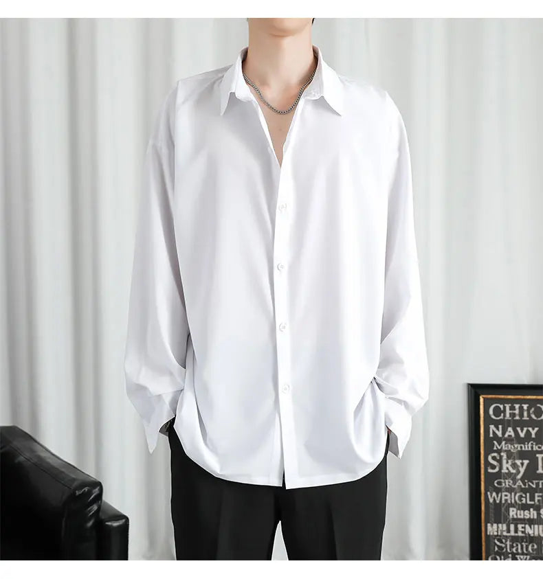 Shirt Men Solid  Long sleeved Shirt For Men Korean Fashion Shirts Comfortable Blouses Casual Loose Classic Single Breasted Shirt voguable