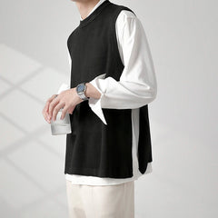 Voguable Korean Sweater Vest Men Slim Fit Fashion Solid Color Casual O-neck Knitted Pullover Men Knitting Sweaters Men Jumper Clothes voguable