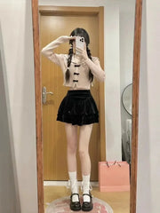 Voguable  Autumn Pink Sweet Cardigan Long Sleeve Y2k High Waist Knitted Coats Tops Japan Style Bow Sweaters Kawaii Slim Fit Women voguable