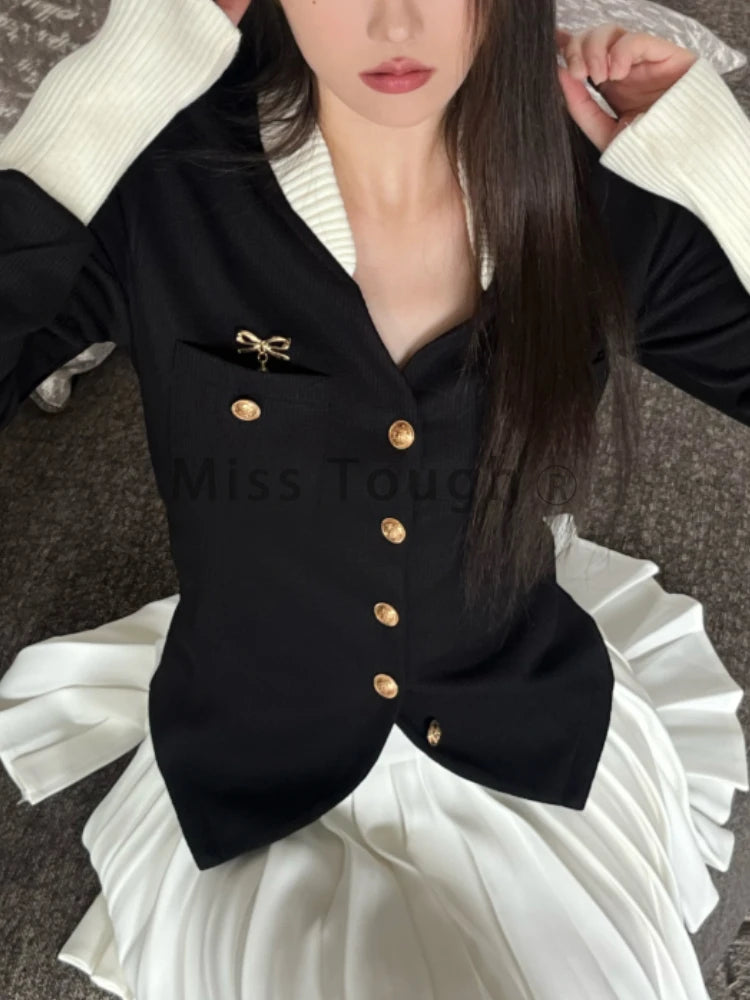 Autumn New Sexy Preppy Style 2 Piece Set Women French Rich Girl Top+High Waist  Pleated Skirt Female Fashion Wear Skirt Suit voguable