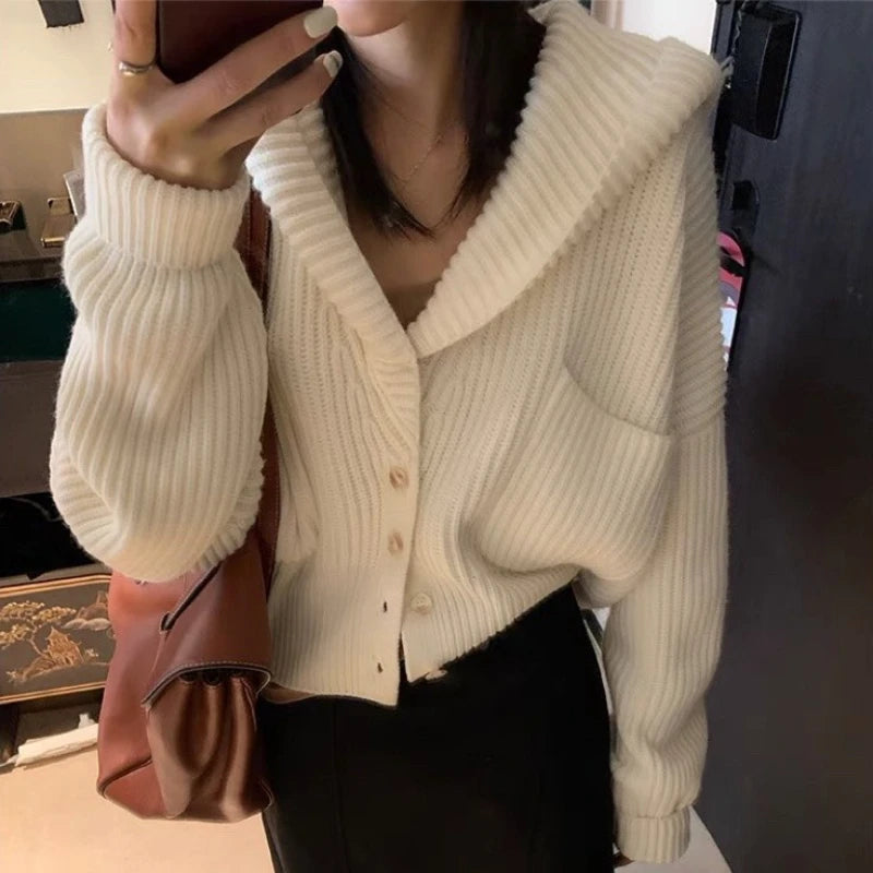 Women's Hooded Cardigan Button Up with Pocket Knitted Sweater Hoodie Slouchy Knitwear Fall Winter Casual Chic Outfit voguable