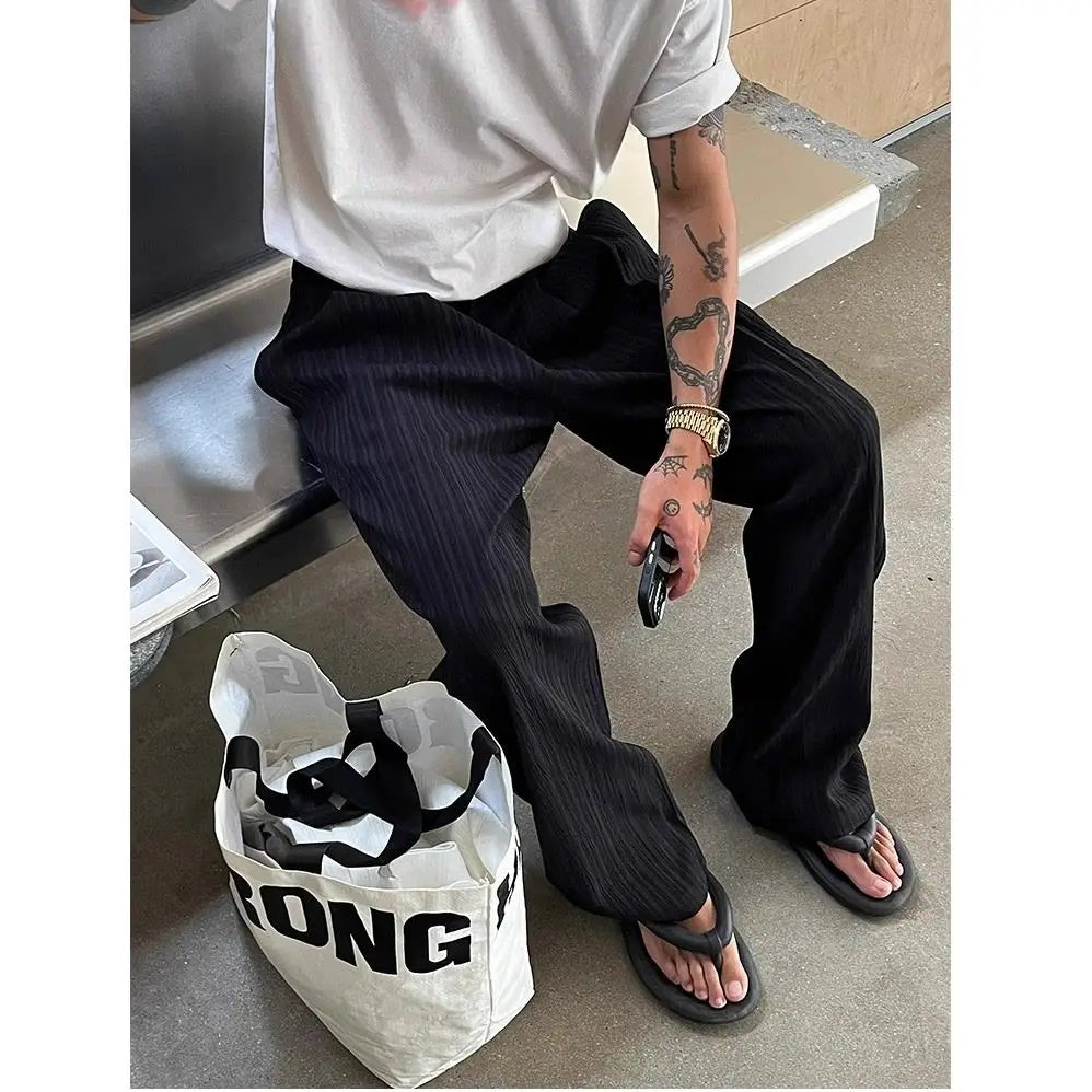 Summer Cityboy Pants Texture Soft Single Pleated Straight Casual Pants Men's Korean Retro High-end Loose Trousers Aesthetic Wear voguable