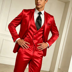 Voguable  Luxury Men's Satin Suit 3 Piece Set Notch Lapel Slim Fit 1 Button Blazer Vest Pants for Formal Groom Groomsmen Prom Party voguable