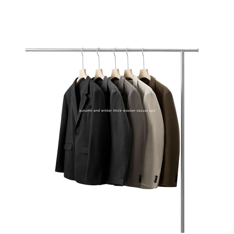 Simple Button Wooolen Coat Casual Wool Suit Jacket Men's Autumn Winter American High-end Business Casual Thick Wool Suit Top voguable