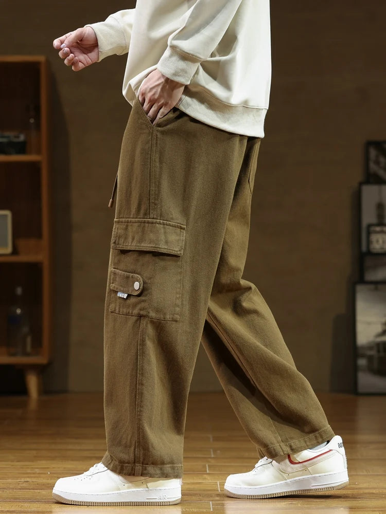 Autumn New Cargo Pants Men Multi-Pockets Cotton Casual Wide Pants Male Workwear Loose Straight Trousers Big Size 7XL 8XL voguable