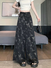 Bufferfly Print Satin Wide Leg Pant Women Loose Elegant Fashion High Waist Korean Trousers Casual Sweet High Quality Pants voguable