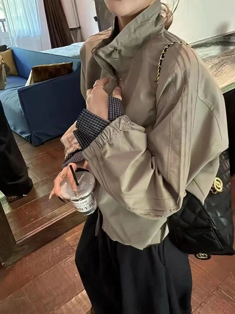 Harajuku Y2K Baseball Jacket Women Loose Vintage Plaid Patchwork Short Coat Streetwear Long Sleeve Vintage American Bf Tops voguable