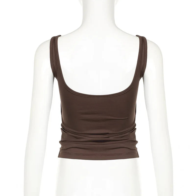 New Women Tank Tops Summer Solid Sexy Backless Streetwear Casual Slim Sleeveless Camisole Fashion Folds Tank Tops Lady Clothing voguable