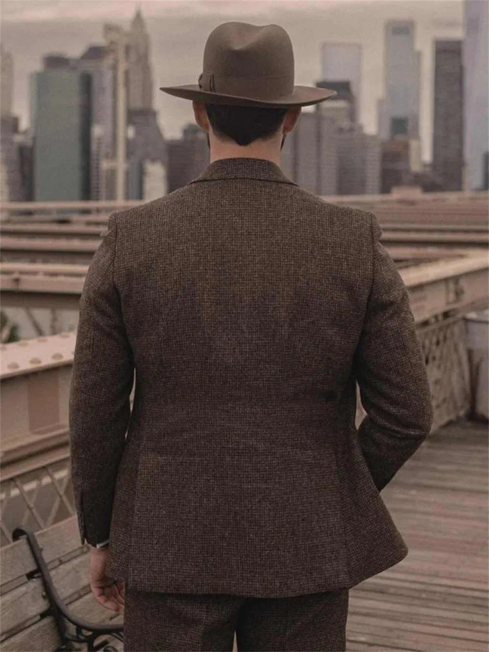 Voguable  Italian Vintage Wool Bblend Men's suit 3pc Set Suit Jacket Vest Pants High Quality Men's Wool Suit Set Sports Casual Suit Coat voguable