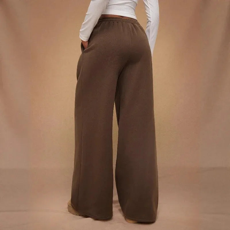 Voguable  High Waisted Drawstring Solid Color Loose Fit Women's Wide Leg Pant Autumn and Winter New Simple Straight Leg Pants Fashion voguable