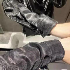 Autumn KPOP Fashion Style Harajuku Slim Fit Ropa Hombre Loose Casual All Match Shirt Square Neck Button Long Sleeve Blusa
