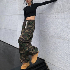 100% Pure Cotton Camo Cargo Pants Women Y2K Vintage Streetwear Joggers Sweatpants Bf Oversized Loose Hip Hop Wide Leg Trousers voguable