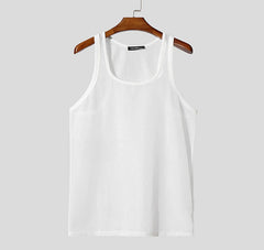Men Tank Tops Solid Color O-neck Sleeveless Mesh Male Vests Summer Streetwear Transparent Hollow Out Men Clothing voguable