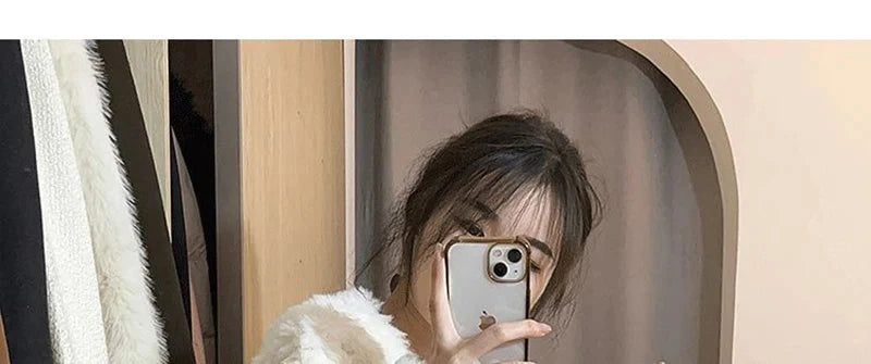 Winter Sweet Korean Faux Lamb Coat Women Vintage Warm Thick Long Sleeve Cute Jacket Casual O Neck Pockets Elegant White Tops New voguable