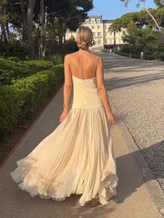 Elegant Mesh Hem Patchwork Maxi Dress For Women Fashion V-neck Backless Sleeveless Sling Dresses 2024 Sexy Beach Vacation Robes voguable