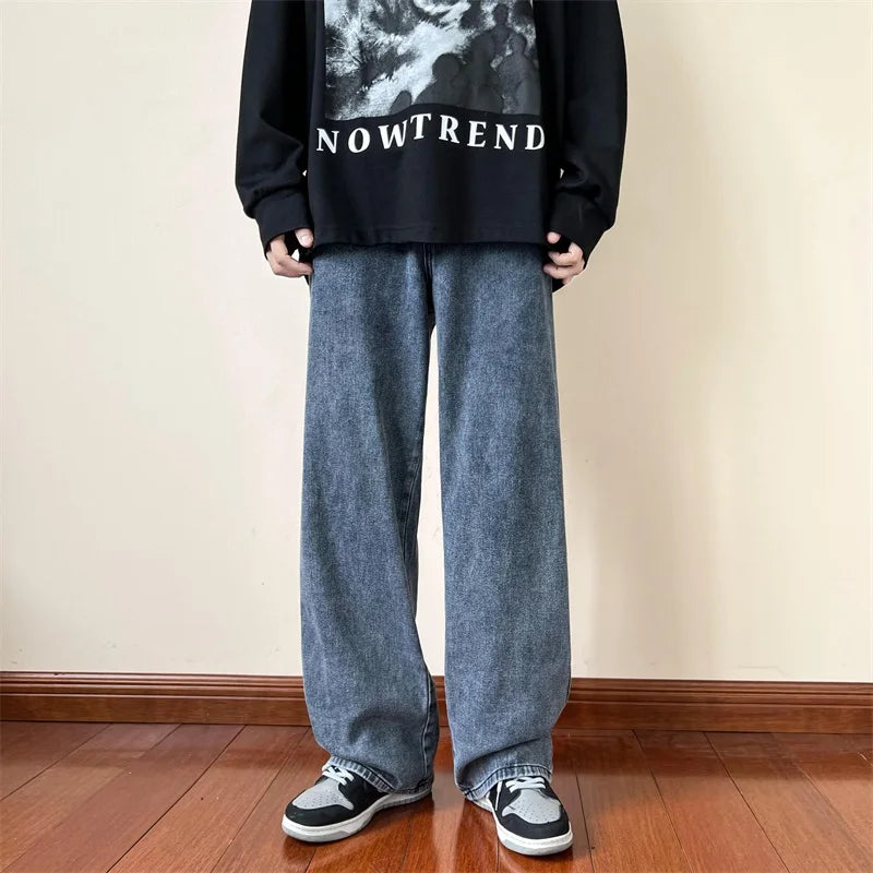 Blue Jeans Men Ankle length Jeans Male Straight Denim Pants Men New Streetwear Baggy Jeans Ins Washed Denim Pants Black Clothes gotmes-shop