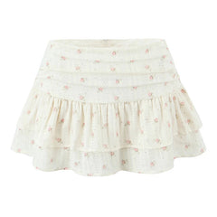Sweet Girl Floral Print Layer Cake Mini Skirt Women Pleated Sexy Low Waist A-line Holiday Summer Skirts voguable