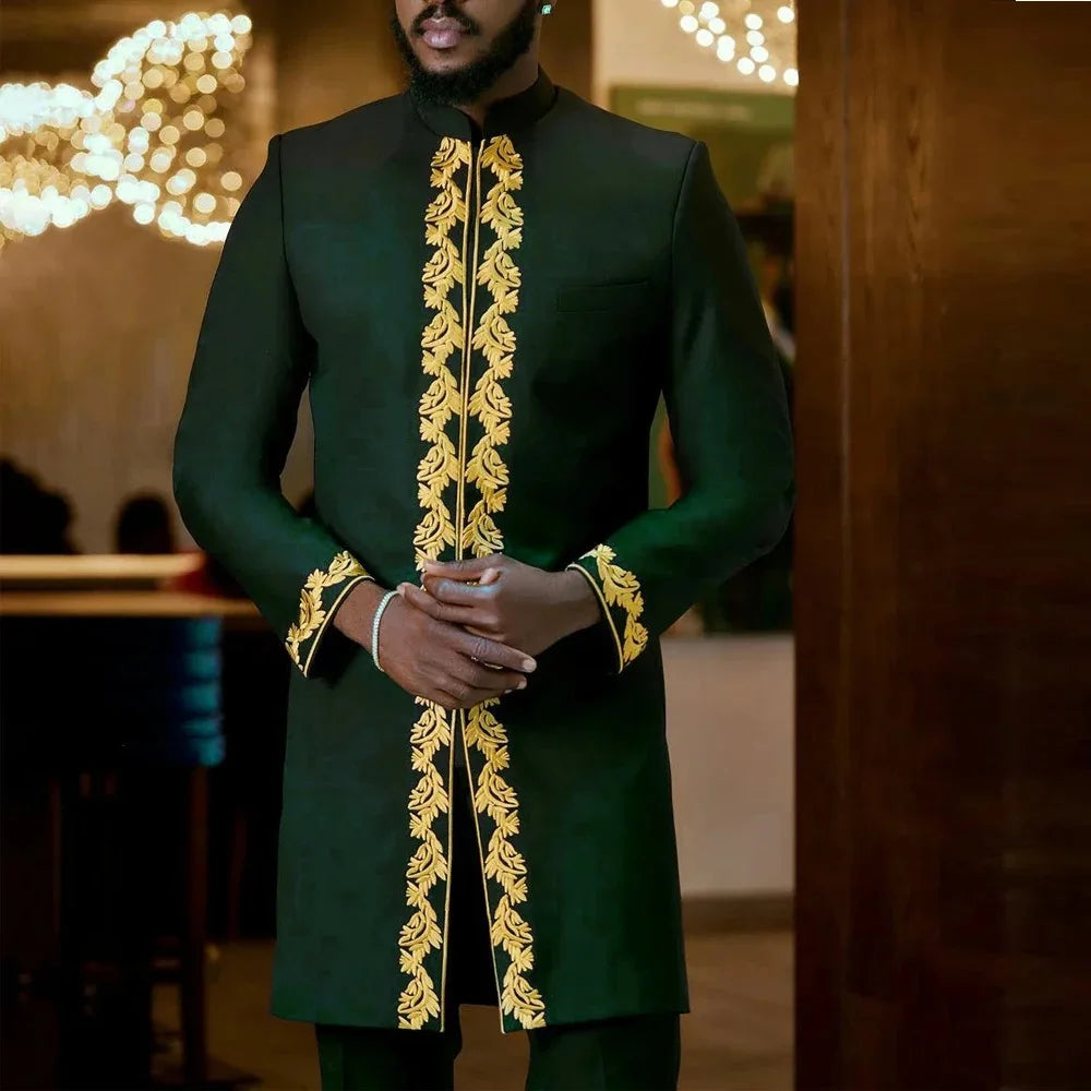 Voguabl 2024 Summer Short Sleeve Tops Pockets Pants Single Breasted Tuxedo 2PCS Men's SetsAfrican Ethnic Casual Kaunda Suit Wedding Wear voguable