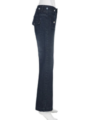 Safari Style Button Decoration Jeans Basic Loose Low-Waisted Wide Leg Pants Women Autumn Winter Streetwear Ladies voguable