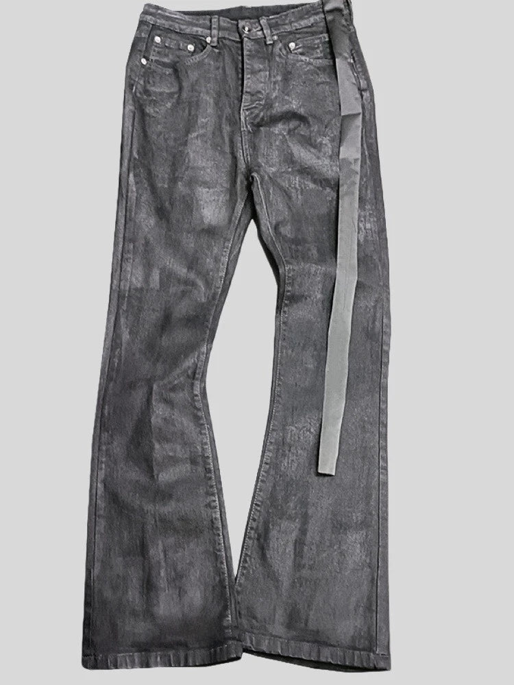 Voguable  New Hand Brushed Wax Coat Slim Fit Casual Jeans Dark Style Pure Handmade Stackable Wear Resistant Harlan Pants for Teens voguable