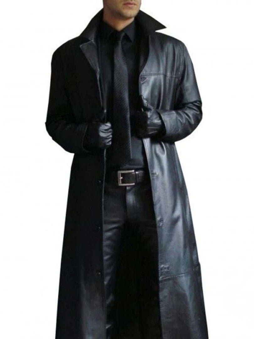 2024 Men Faux Leather Trench Fashion Long Sleeve Autumn Windbreaker Coat Slim Leather Long Leather Jacket Men's Jacket Outwear voguable