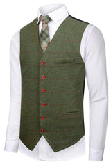 Green Woolen Plaid Men Suits Slim Fit Wedding Groom Tuxedo Notch Lapel Business Party 3 Piece Set Costume Homme Jacket Vest Pant voguable